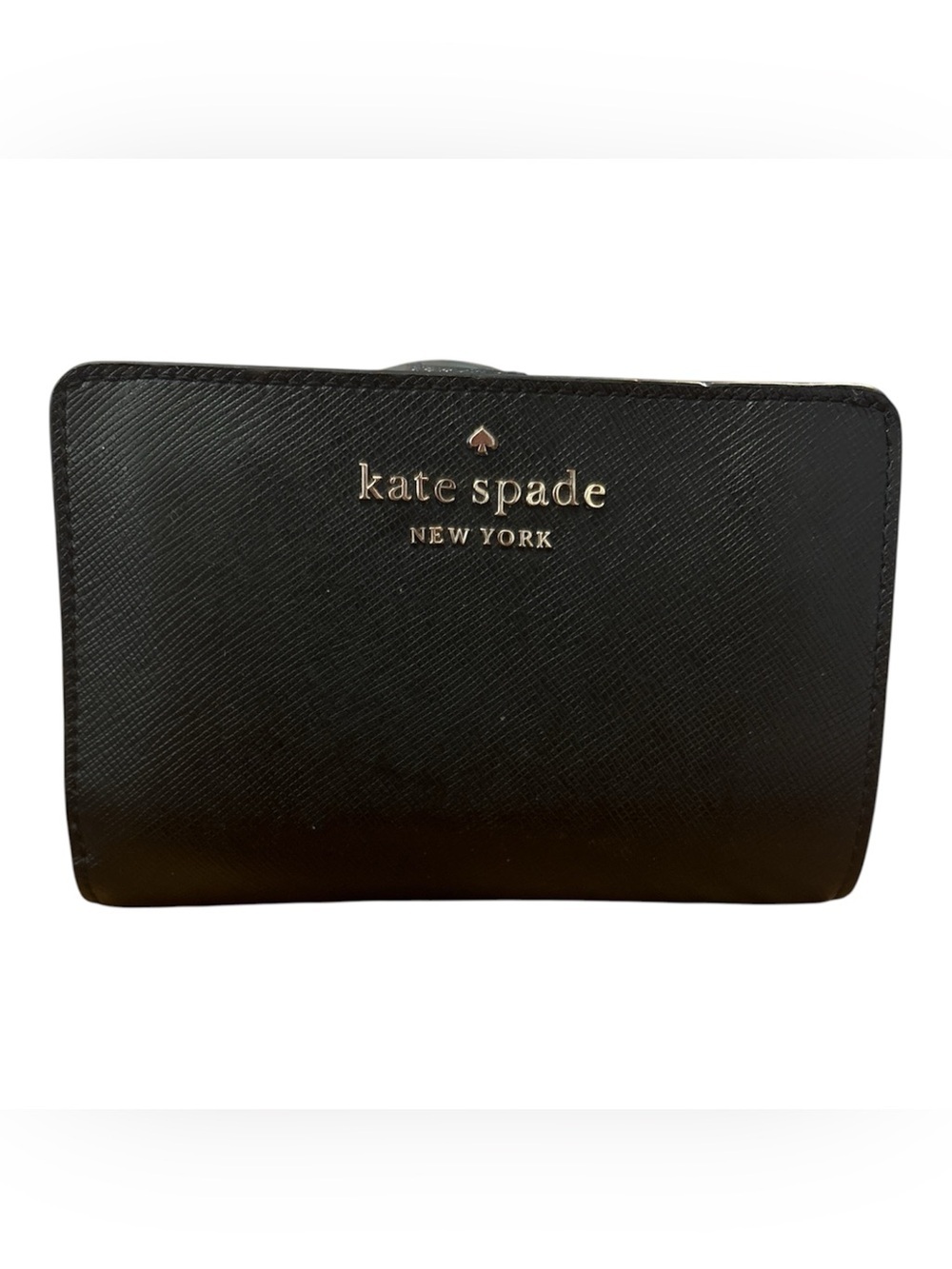Kate Spade New York Black Saffiano Leather Snap Wallet Zip Coin Wallet Bifold